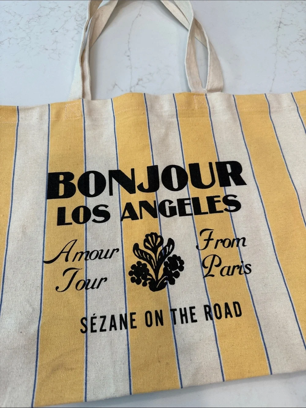 Sezane Los Angeles Yellow and Cream Striped Bonjour Tote